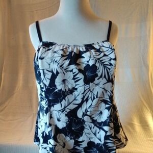 Suit Your Self Navy White Floral‎ Tankini Top Swim Trends 5923078 Womens 16